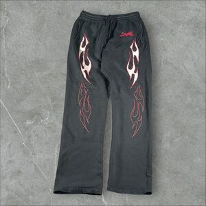 Hellstar Sweatpants Mens XL‎ Black Future Flame Baggy Hip Hop NFC Scans Loose